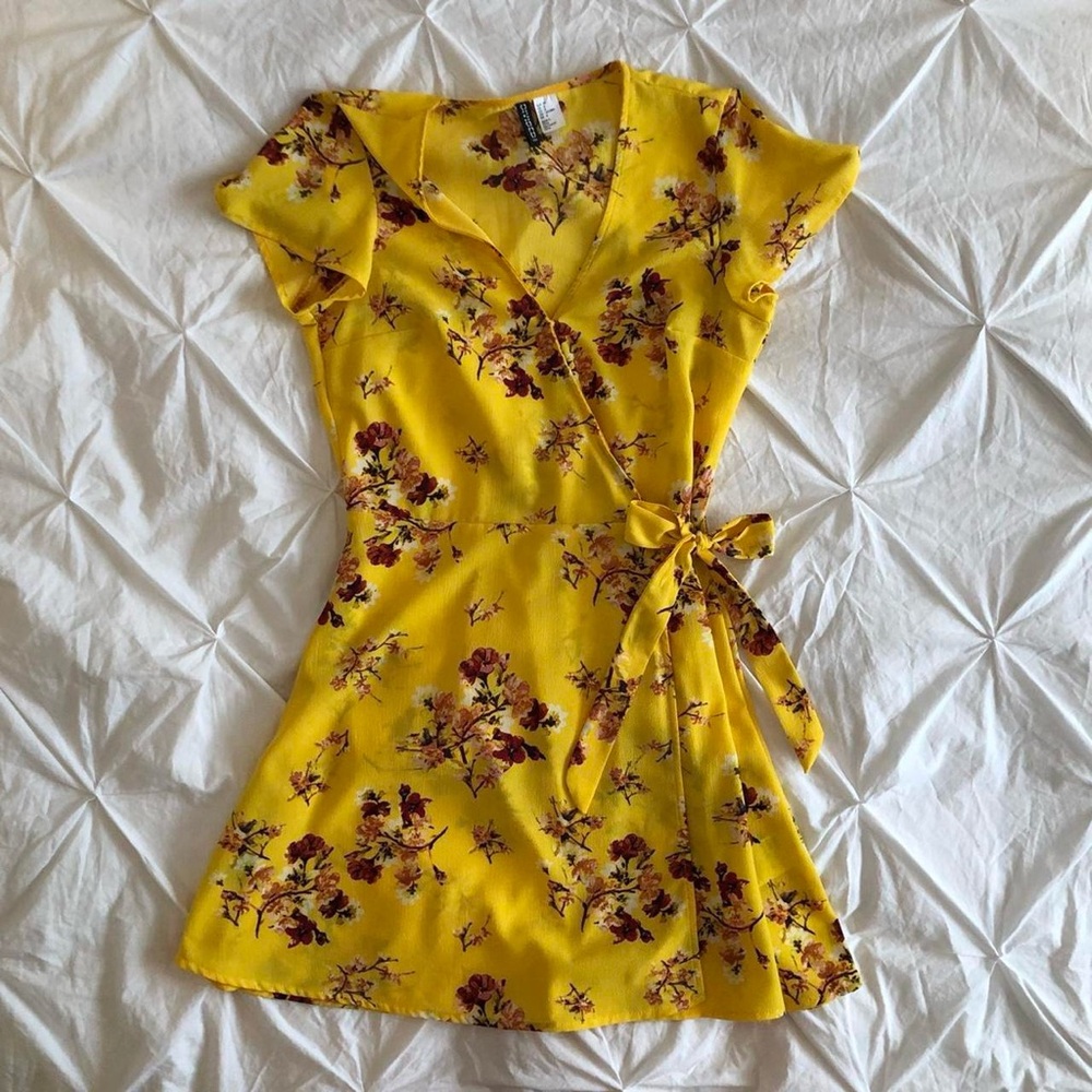divided floral wrap dress